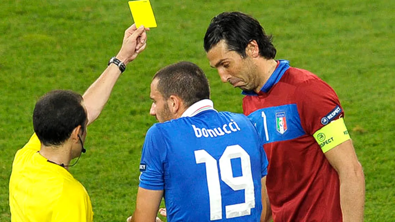 Opt italieni ratează o eventuală participare în semifinalele Euro, dacă primesc cartonașe în sferturi!** Printre ei, Buffon și De Rossi
