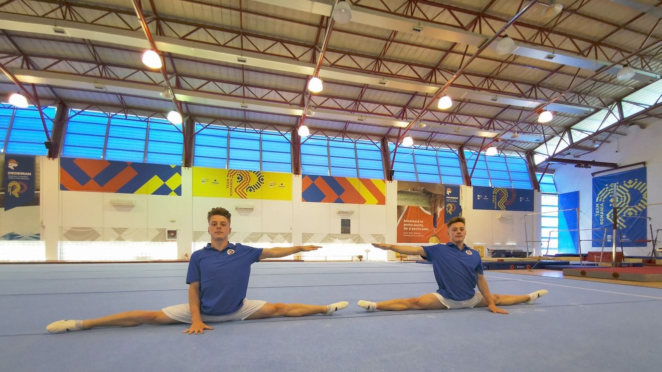 Pe urmele lui Marian Drăgulescu! Doi gimnaști gemeni sunt pata de culoare a delegației tricolore la FOTE și calcă deja pe „traseul" marelui campion român