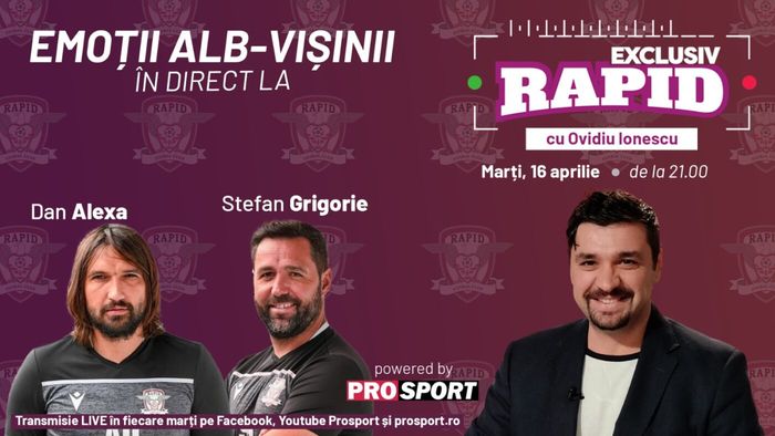 Dan Alexa și Stefan Grigorie sunt invitați la „EXCLUSIV RAPID” marți, 16 aprilie, de la ora 21.00