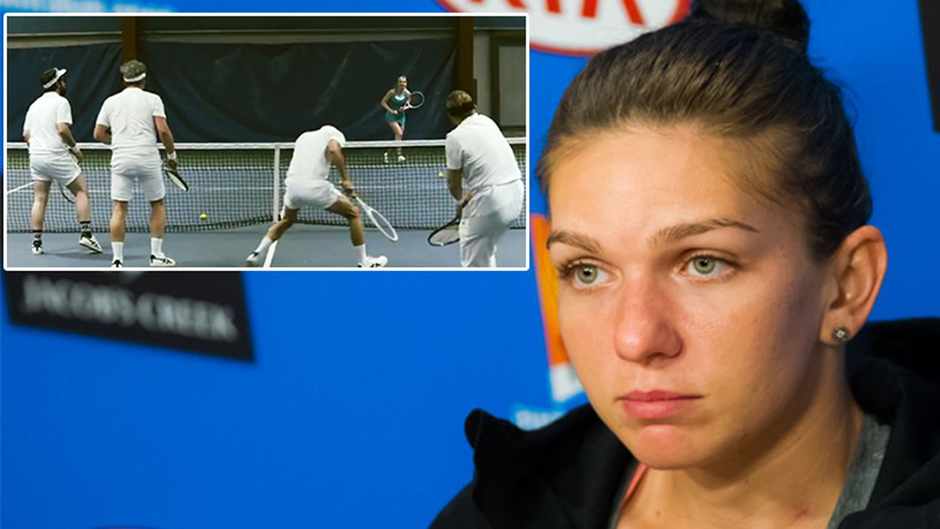 VIDEO | Este incredibil ce face aici una dintre rivalele Simonei Halep. Patru bărbați se chinuie să îi facă față, însă fără succes: fata "a învățat să cadă"