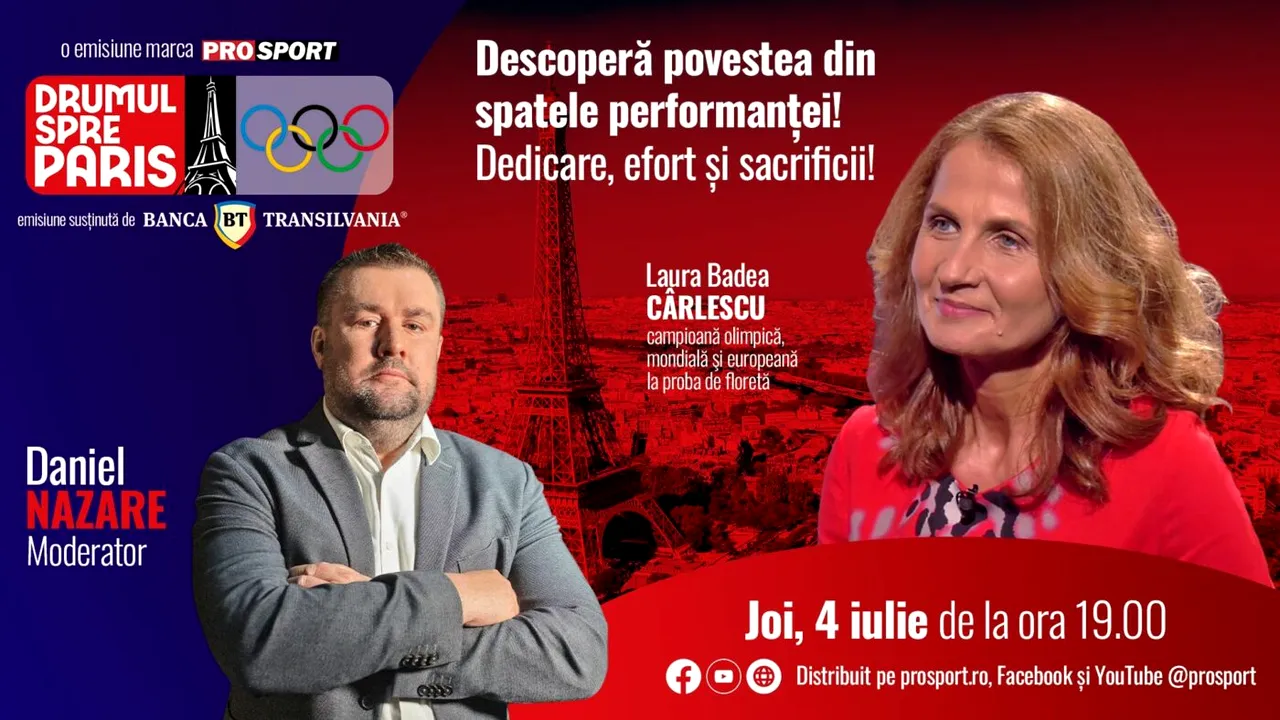 Laura Badea-Cârlescu, campioană olimpică, mondială şi europeană la proba de floretă, invitata emisiunii „Drumul spre Paris” de joi, 4  iulie, de la ora 19:00