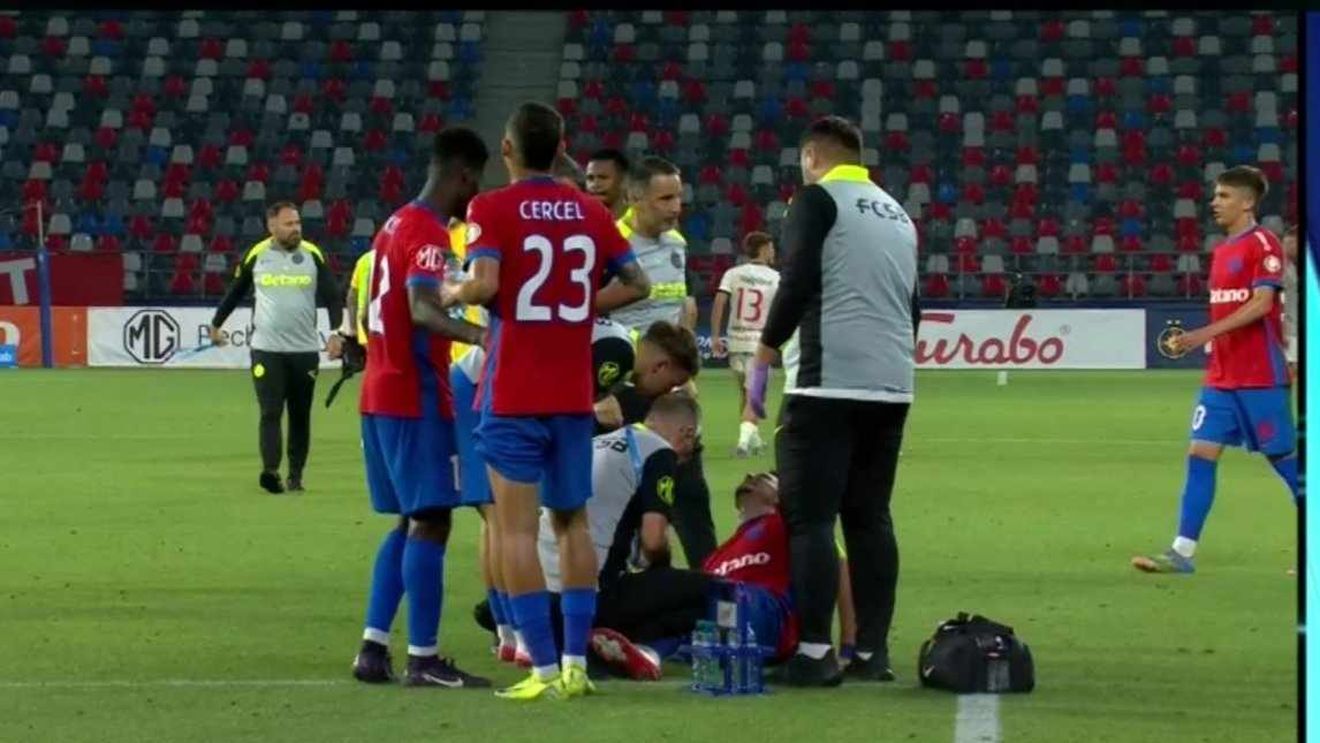 Panică la FCSB: Adrian Șut s-a accidentat în finalul meciului cu Hermannstadt! Durerea i se citea pe față, iar medicii au intervenit de urgență
