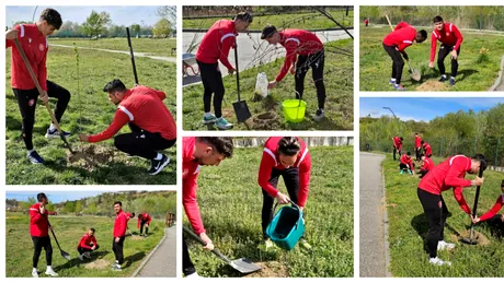 CSM Slatina, prietenoasă cu natura! Jucătorii lui Daniel Oprescu au lăsat mingea deoparte pentru a planta pomi. ”Vrem să oferim generațiilor viitoare un mediu mai curat și mai puțin poluat”