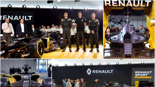 FOTO | Renault revine cu echipă de uzină în Formula 1. Monopostul RS16 a fost prezentat la Paris împreună cu cei doi piloți: Magnussen și Palmer
