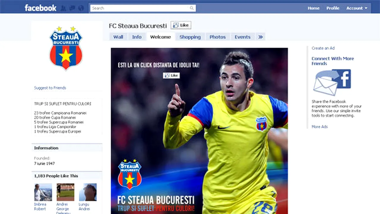 Steaua și-a făcut cont pe Facebook