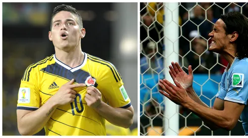 James vs Edinson, duelul starurilor din Columbia – Uruguay. Rodriguez a contribuit la cinci goluri ale țării sale, în timp ce Cavani a marcat o singură dată