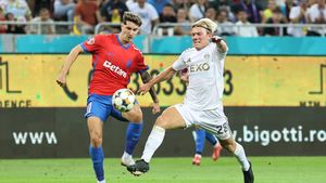 Penalty pentru FCSB și cartonaș roșu pentru Aberdeen! VAR a intervenit și arbitrul a dictat lovitura de la 11 metri pentru henț