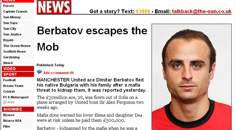 Berbatov și-a evacuat familia din Bulgaria,** după ce a primit amenințări din partea mafiei