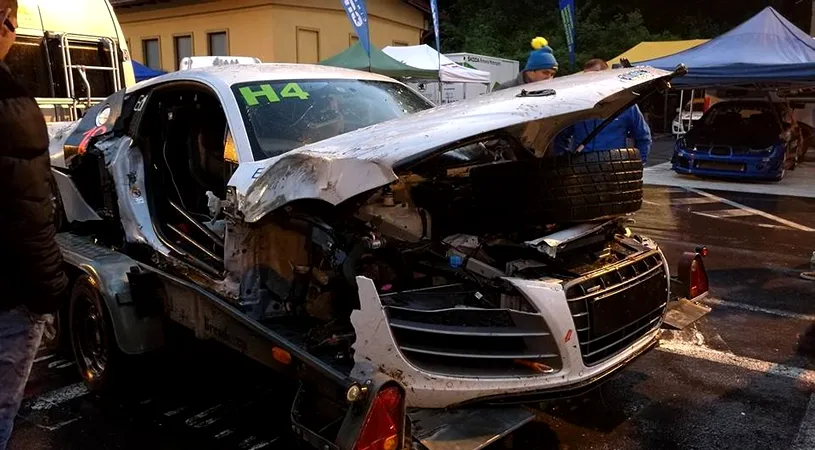 VIDEO | Un Audi R8 GT, făcut praf la CN de Viteză în Coastă. Cum arată bolidul după accidentul de la Brașov

