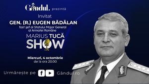Marius Tucă Show începe miercuri, 4 octombrie, de la ora 19.30, live pe gândul.ro. Invitați: Gianina Vera Poroșnicu și Gen. R. Eugen Bădălan