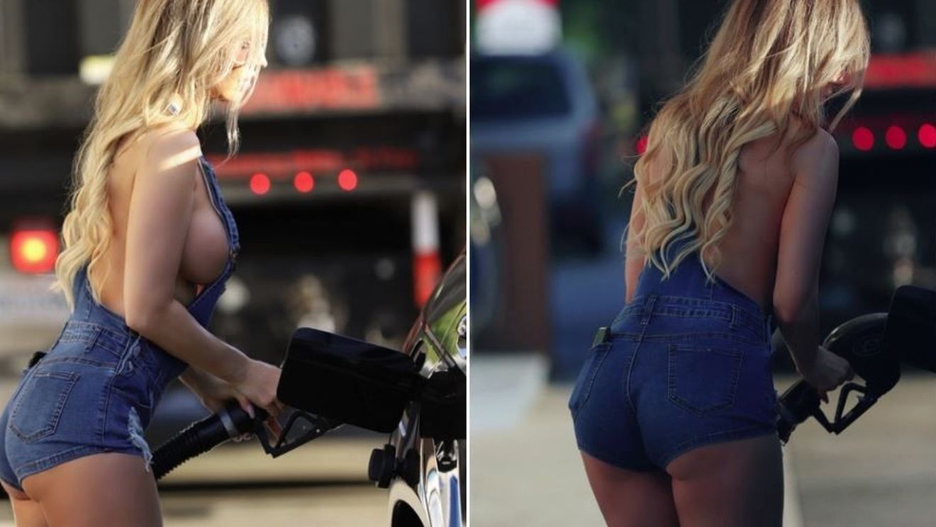 Ana Maria, blonda care a blocat traficul! A mers la benzinărie îmbrăcată așa și toți se uitau la ea cum alimentează bolidul de lux! FOTO HOT