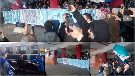 FCSB - U Craiova | "Craiova vrea campionatul!" VIDEO | Show al fanilor olteni în gara din Bănie, la plecarea echipei spre București
