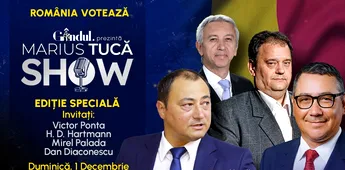 Marius Tucă Show începe duminică, 1 decembrie, de la ora 19.00, live pe gândul.ro. Ediție Specială – România votează!