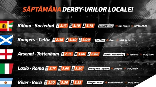 (P) Tradiție, rivalitate, orașe împărțite! INFOGRAFIC Cinci superderby-uri în weekend: ce începe în Țara Bascilor se termină cu El Superclasico