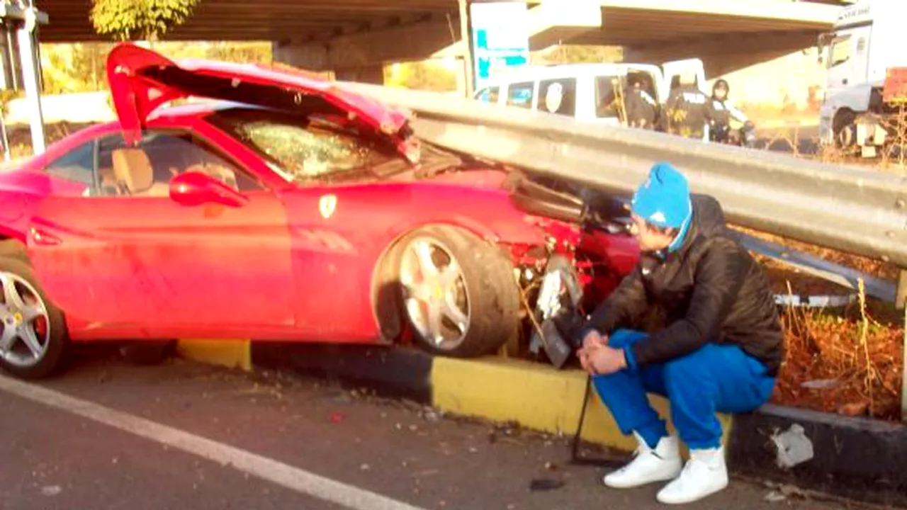 FOTO: Beat criță, și-a făcut Ferrari-ul praf! Polițiștii au rămas uimiți când au văzut ce vedetă se afla la volan