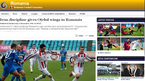 Liderul din Liga 1, elogiat pe site-ul UEFA!** „Disciplina de fier dă aripi Oțelului!”
