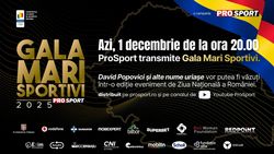 GALA MARI SPORTIVI, transmisă de ProSport de Ziua Națională a României de la ora 20:00. David Popovici şi alte nume uriaşe vor putea fi văzuți într-o ediție eveniment de 1 Decembrie
