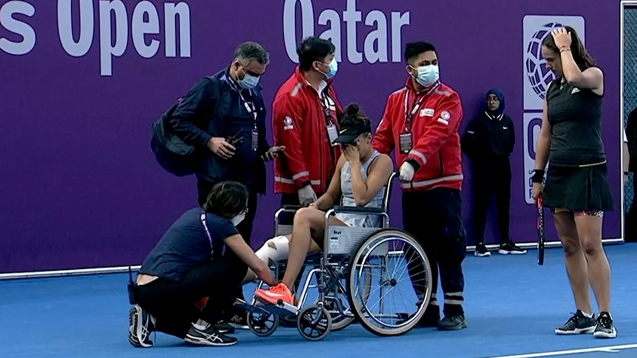 Jaqueline Cristian, accidentare groaznică la Doha! Jucătoarea din România a urlat de durere și a ieșit de pe teren în scaun cu rotile