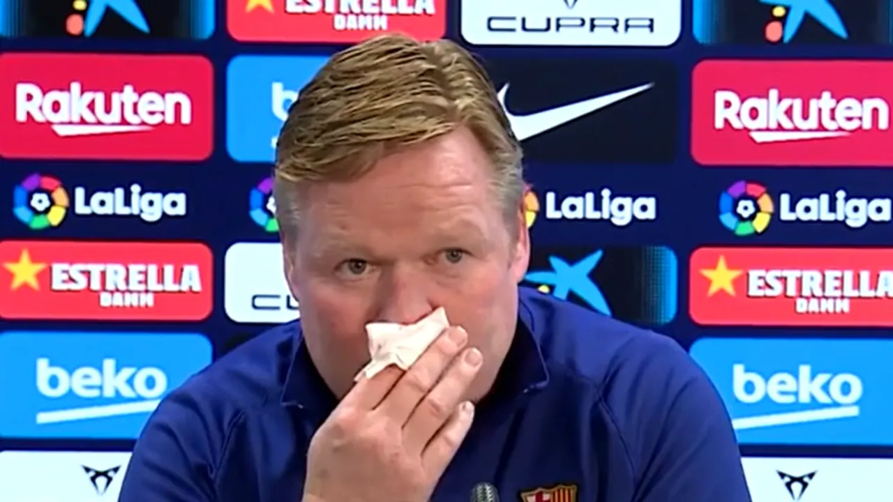 Momente de panică la FC Barcelona! Ronald Koeman a început să sângereze abundent și a părăsit urgent conferința de presă | VIDEO