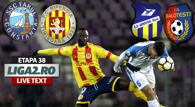 Farul și Ripensia au încheiat sezonul cu un egal, după un meci început cu protest!** Aerostar și CS Balotești și-au luat adio de la Liga 2 printr-un joc cu nouă goluri. Băcăuanii dau golgheterul campionatului