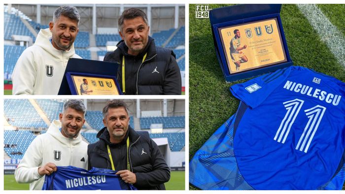 Claudiu Niculescu, surprins de FCU Craiova înaintea meciului cu FC Voluntari. Ce scrie pe ”distincția onorifică” primită de fostul atacant