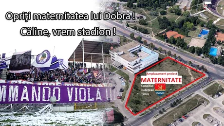 Nervi pentru un nou stadion la Timișoara!** Anunț de protest ciudat, împotriva construirii unei noi maternități. Vizat e și președintele Consiliului Județean
