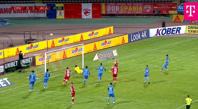 Dinamo, două ratări uriașe în meciul cu Academica Clinceni! Moldoveanu nu a reușit să trimită mingea în poarta goală. Transversala lui Achim | FOTO