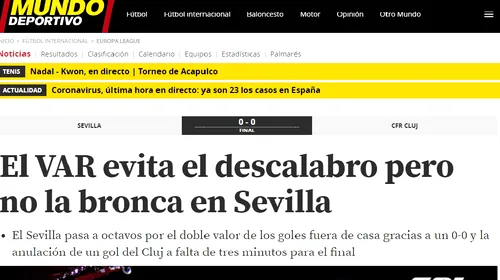Presa spaniolă de vineri dimineață e nemiloasă cu FC Sevilla. Se folosesc cuvinte precum miracole, sfinți și îngeri