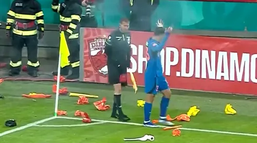Fanii lui Dinamo au aruncat cu hârtie igienică într-un jucător de la FCSB, iar o petardă a explodat lângă tușier | FOTO