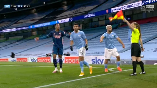 Sergio Aguero, gest incredibil în derby-ul Manchester City – Arsenal! Argentinianul, pus la zid după ce a luat-o de gât pe tușiera meciului | VIDEO