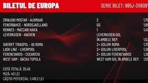 Biletul de Europa, în cadrul emisiunii Pariologia, aduce o cotă de 35,48 din 8 evenimente. Goluri pe bandă rulantă în seara de joi! | VIDEO PARIOLOGIA