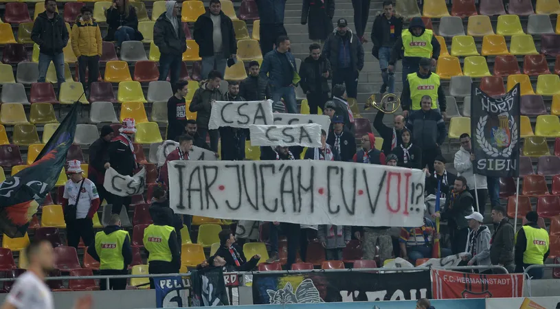 Victorie cu 3-0 pentru suporterii lui Hermannstadt.  Bannerul care a ridiculizat FCSB, continuarea ironiei de anul trecut 