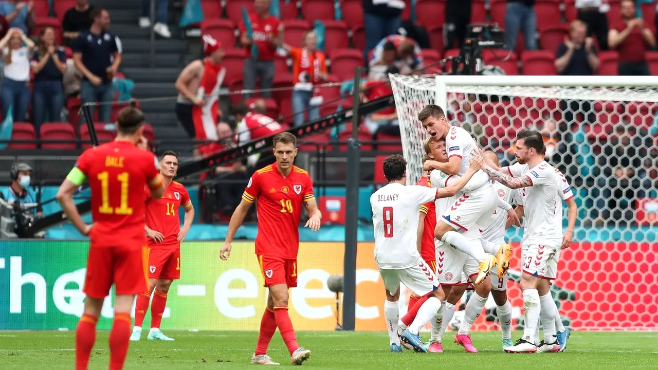 Țara Galilor - Danemarca 0-4. Nordicii au făcut spectacol și sunt prima echipă ajunsă în sferturi la Euro 2020 | Video Online