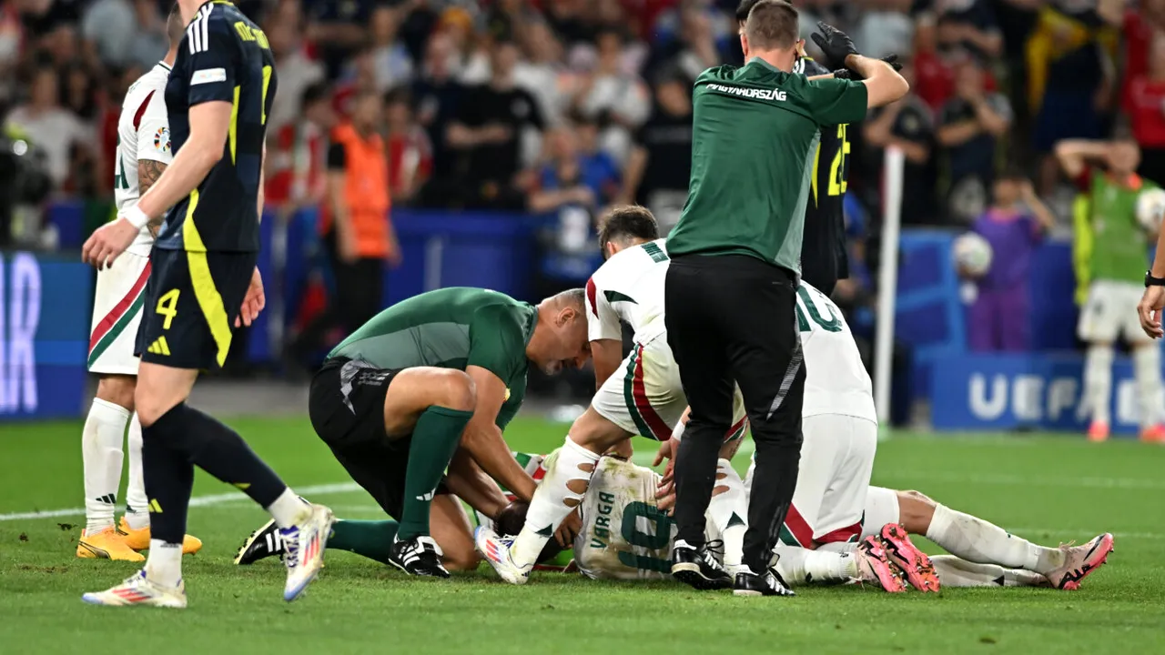 Naționala Ungariei, aproape de tragedie la EURO: fotbalistul a căzut inconştient la pământ după ce a fost lovit de adversar! Clipe de coşmar pentru maghiari