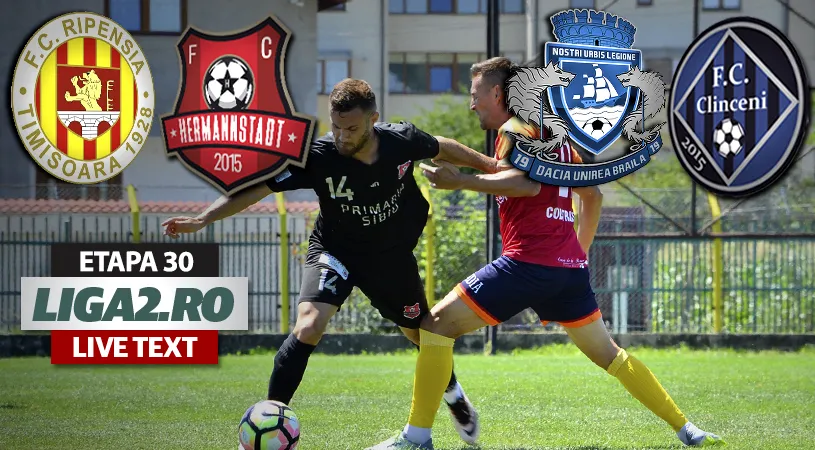 Revenire ca-n povești la Brăila, de la 0-2, din minutul 8, la un miraculos 5-2.** La Timișoara, Hermannstadt a câștigat la limită în fața Ripensiei