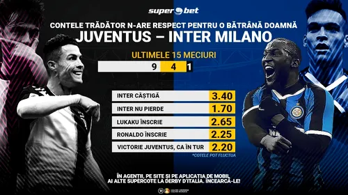 Juventus – Inter, derby mut. Vezi ce poți să pariezi în cel mai așteptat meci din Italia!