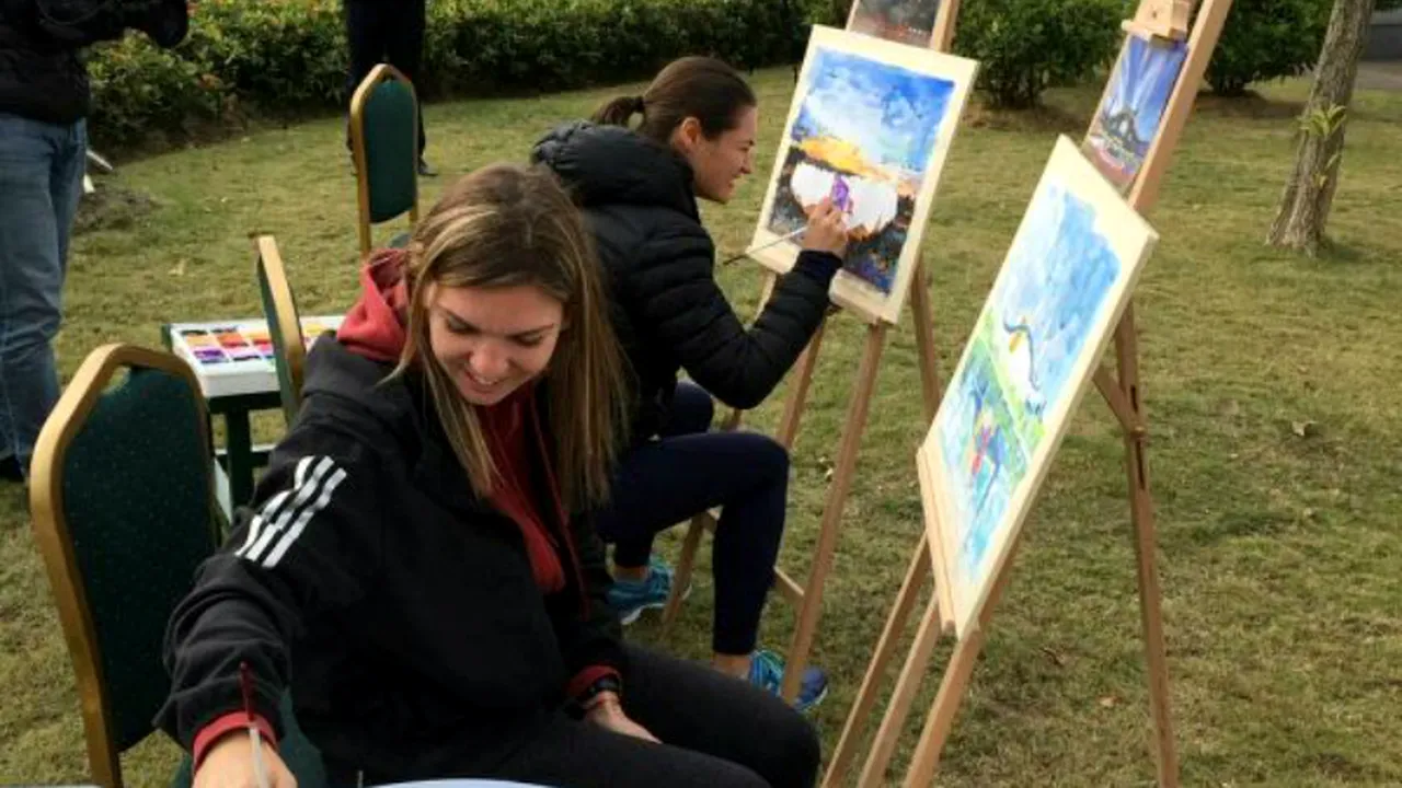 IMAGINEA ZILEI | Au dat racheta pe pensulă. Simona Halep și Monica Niculescu au pictat împreună la Shenzhen 