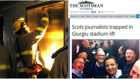 Blocați în lift, varianta britanică. Captiv scoțian la Giurgiu: "Bine că n-am prins a cincea aniversare a liftului. Nici luptătorii de sumo băgați în saună nu transpirau ca noi"