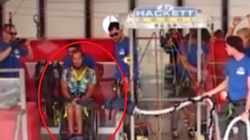 VIDEO | Momentul impresionat în care un paraplegic face bungee jumping în scaunul cu rotile