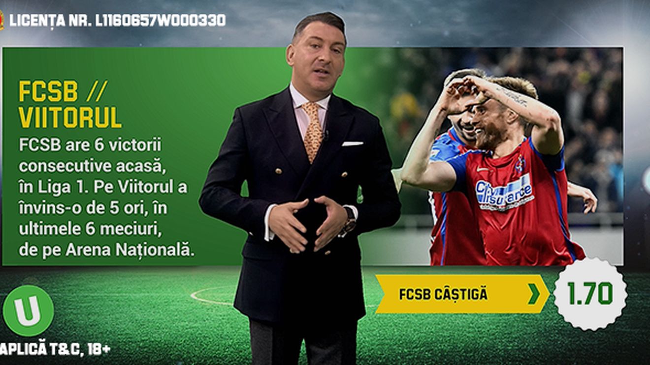 (P) FCSB câștigă meciul cu Viitorul plus alte ponturi la pariuri sportive