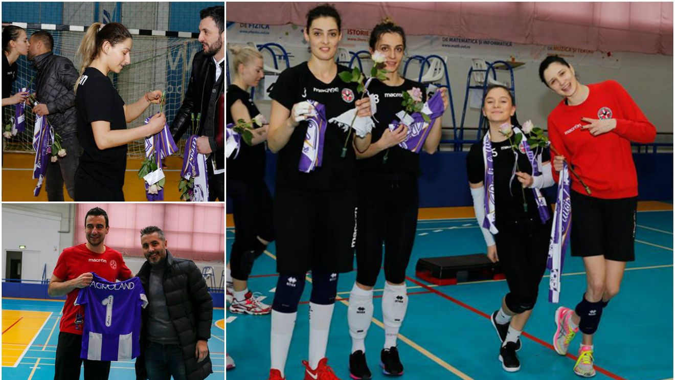 Fotbaliștilor de la ACS Poli le place voleiul! Timișorenii, însoțiți de Rică Neaga, au pregătit o vizită surpriză fetelor de la Agroland