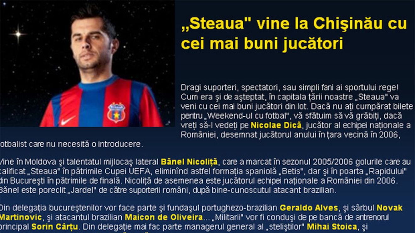 Meciul cu Steaua, evenimentul anului în Moldova!** "Această primăvară o veți ține minte pentru că ea diferă de toate celelalte" :)