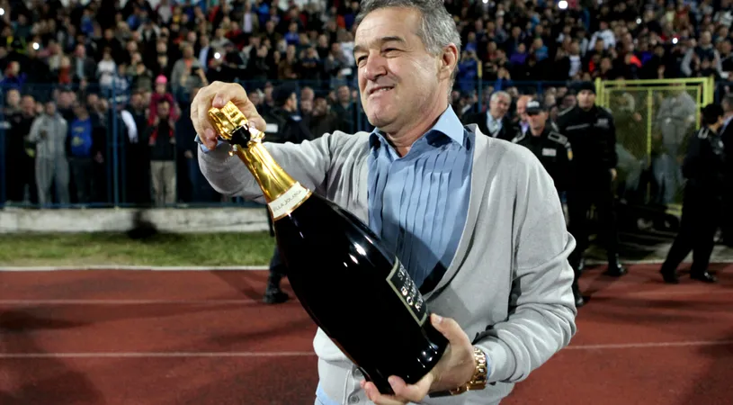 Fotbalistul FCSB l-a scos din minți pe Gigi Becali, după ce i-a stropit costumul scump cu şampanie! „S-a supărat pe el