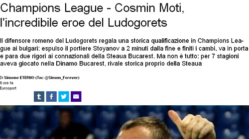 Cosmin Moți, erou și în presa din întreaga lume: „Și pentru toate acestea, noi, aici la Mirror Footbal, te salutăm pe tine, sir”