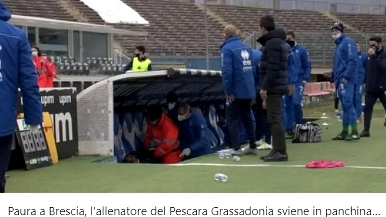 Momente de groază la Brescia-Pescara în Serie B! Antrenorul oaspeților s-a prăbușit pe gazon. Nu era la prima problemă cardiacă din viața sa