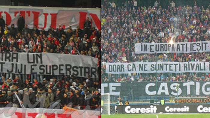 "La Metrou luptători de soi, pe străzi Usain Bolt e invidios pe voi" VS "10 mai sărbătoriți, că doar 10 mai veniți"!** FOTO 'RĂ‚ZBOIUL' fanilor la Dinamo - Steaua!