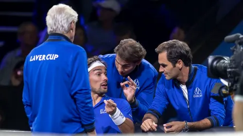 Momente unice la Laver Cup cu Roger Federer și Rafael Nadal în postura de antrenori pentru același jucător: Fabio Fognini