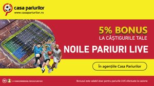 (P) În agențiile Casa Pariurilor te așteaptă un Bonus de 5% la câștiguri pe Noile Pariuri LIVE