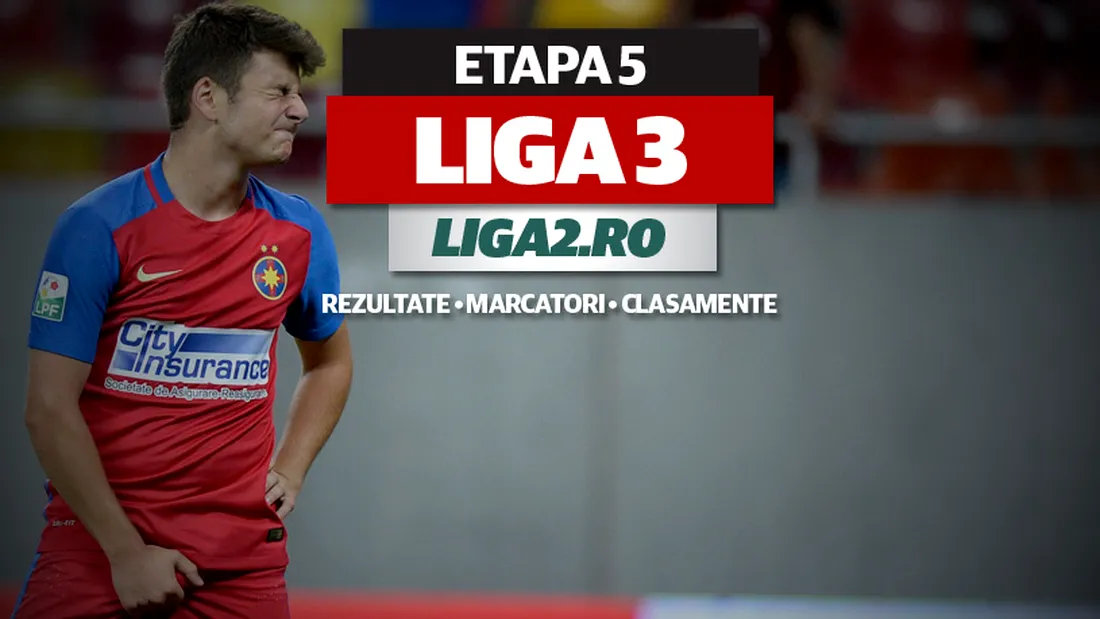 Rezultatele și marcatorii etapei a 5-a a Ligii 3.** Steaua II și Dinamo II au fost umilite, echipa lui Nicolae Dică s-a împiedicat din nou