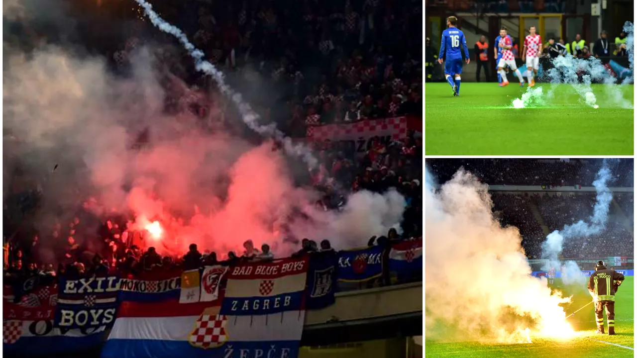 FOTO și VIDEO | Suporterii croați au obligat arbitrul să întrerupă meciul de pe San Siro. Italia - Croația 1-1